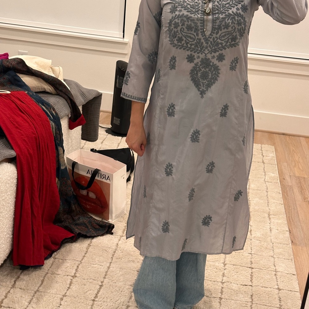Gray Embroidered Kurta